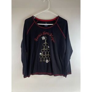 SLEEP CHIC PJ Shirt Women's Size Large Black Santa Little Helper Wine Glass